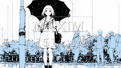 雨の日に傘をさして歩く若い女性（シンプルな色使い）｜2976318-10201