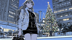 クリスマスイルミネーションが美しい街を散策する若い女性 | 2967391-6587