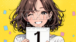 数字の「1」を掲げている若い女性 | 296943-15459
