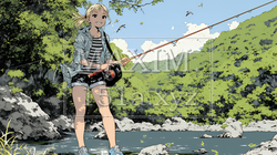 岸から魚釣りを楽しむ若い女性｜渓流・自然・アウトドア・ライフスタイル | 2972580-17551