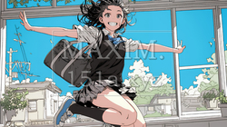 嬉しさのあまり飛び跳ねる制服姿の女子高生 | 2974689-13865