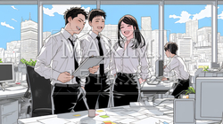 オフィスで立ったまま簡単な打合せをしているビジネスパーソン | 2975751-7429