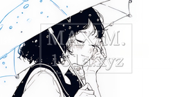 雨の中を歩く女性（シンプルな色使い）