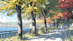 水辺の紅葉風景