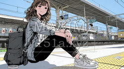 駅のホームで、なかなか来ない電車を待ちくたびれている若い女性 | 3000084-15561