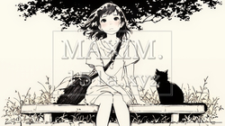 公園のベンチでひとり静かにくつろぐ若い女性（シンプルな色使い）｜3020531-5889