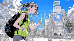 スマホの地図アプルを頼りに目的地に向かって歩いている女性：歩きスマホ | 3006197-12284