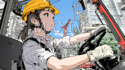 建設現場で重機を操作する若い女性 | 3009704-16967