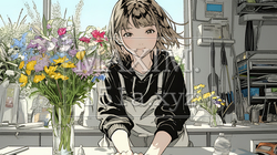 おもてなし（優しい心遣い）：来客のために花瓶に花を生ける若い女性 | 3017940-15346