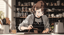 バレンタインプレゼント用のチョコレートを一生懸命作っている若い女性 | 3019480-14849