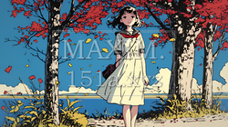 紅葉の小径を歩く少女｜3039380-5938