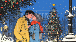 クリスマスイルミネーションの街でデートしているカップル｜3030871-5117