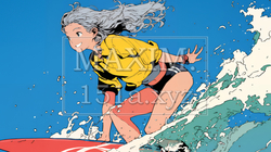 サーフィンをしている若い女性