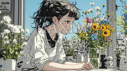 おもてなし（優しい心遣い）：来客のために花瓶に花を生ける若い女性 | 3033598-15341