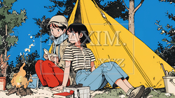 女友達と一緒にテントキャンプを楽しむ若い女性 | 3052257-9700