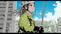 高所で作業をしている女性作業員 | 3070954-13293