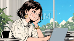 ワーケーション：休暇を楽しみながら仕事をしている女性 | 3071018-8613