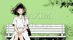 公園のベンチでひとり静かにくつろぐ若い女性（シンプルな色使い）｜3113263-5708