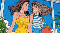 女友達と一緒にショッピングモールを歩き回る若い女性 | 3082949-16773