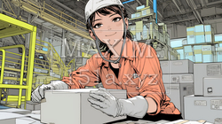 作業服を着た女性工場労働者