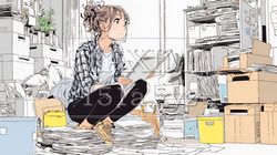 家の中（事務所）を大々的に整理している女性：断捨離 | 3085904-7934