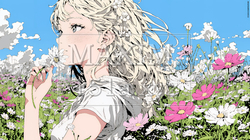 コスモス畑にいる若い女性 | 3089420-10493