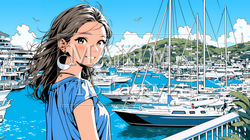 沖縄のヨットハーバーに立つ若い女性 | 3094876-15217