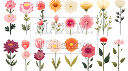 バリエーション豊かな色々な花のアイコンのリファレンスシート | 3103359-18898