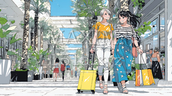 女友達と一緒にショッピングモールを歩き回る若い女性 | 311549-16780