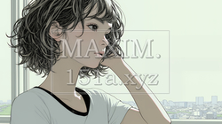 白い壁に向かって考え事をする若い女性 | 3115707-14408
