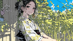 浴衣姿で夕涼みをしている若い女性 | 3125518-16313