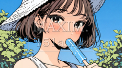 アイスキャンティを食べている若い女性 | 3127010-7718