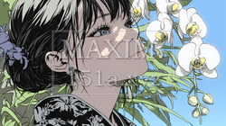 蘭の花と若い女性