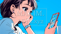 画面が激しく割れているスマートフォンを手にしているいる若い女性 | 3136022-8481