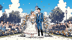 晴天の日のウェディングベルの鳴り響く中の結婚式 | 3138911-7230