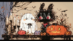キモかわいいハロウィーンキャラクター（クレヨンと水彩画風）