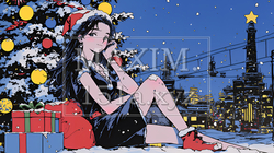 ホワイトクリスマスの街を歩く若い女性 | 3142718-6648