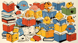 みんな本が大好き：読書週間や読書を促すためのかわいい挿絵・背景画