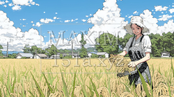 田んぼで農作業をしている女性 | 3164813-10562