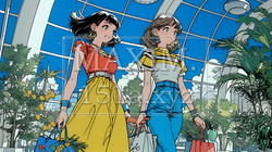 女友達と一緒にショッピングモールを歩き回る若い女性 | 3171638-16771