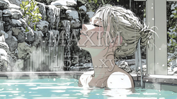 露天風呂に浸かっている若い女性 | 3172160-15386