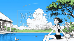 夏休みの思い出：海辺の町への一人旅（シンプルな色使い） | 3178006-11338