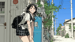 学校に遅れそうで道を急いでいる女子高生 | 3180326-15589
