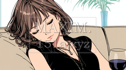 ワインを飲見過ぎて寝てしまった若い女性：