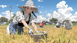 田んぼで農作業をしている女性 | 3187549-10535