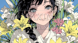 ユリの花と若い女性 | 3187673-9793