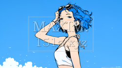 一人旅の若い女性と夏のビーチの風景（シンプルな色使い）｜3526363-9978
