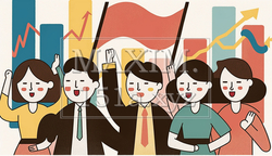 株価上昇に大喜びの人々：日経株価高値更新 | 3205618-3831