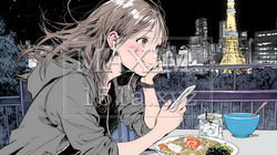 食事の最中もスマホを手放せない若い女性 | 3207351-12543