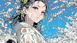 満開の梅の花と和服姿の若い女性 | 3211367-14719